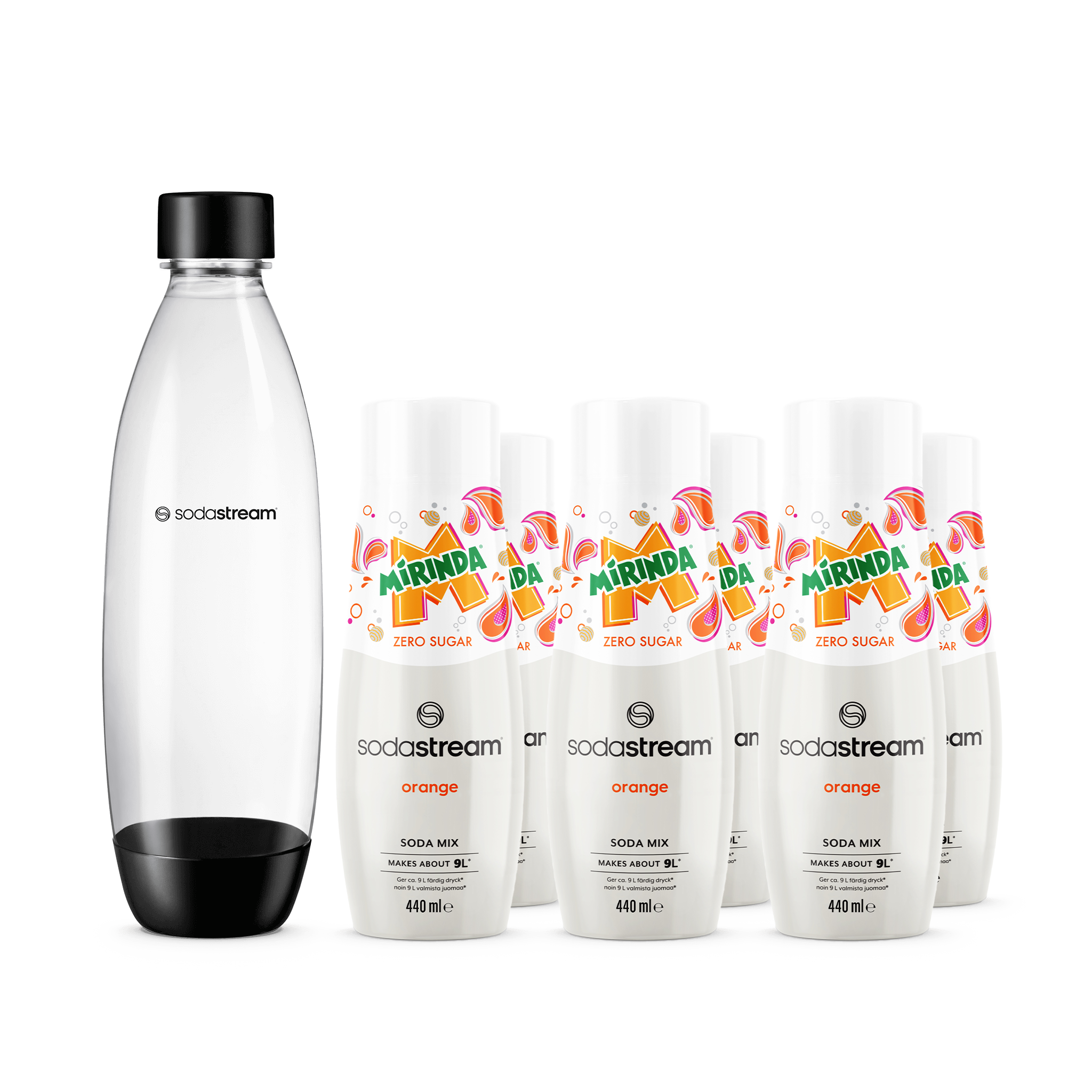 6-pack Mirinda Light + 1L Fuse, astianpesukoneen kestävä sodastream